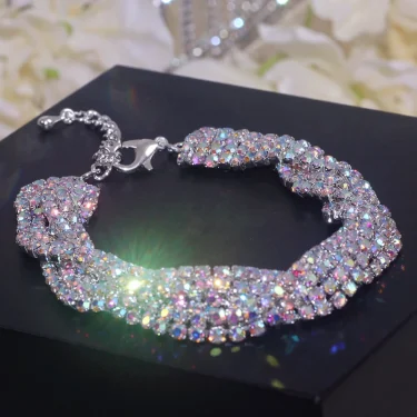 Luxury Shining Colorful Rhinestone Bracelet for Women Adjustable Charm Silver Color Bracelet Wedding Bracelets & Bangles Jewelry 1