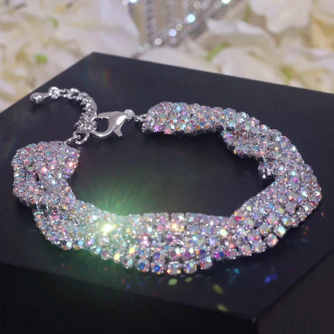 Luxury Shining Colorful Rhinestone Bracelet for Women Adjustable Charm Silver Color Bracelet Wedding Bracelets & Bangles Jewelry 1