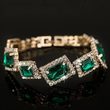 Fashion Wedding Bracelets Jewelry Luxury Women's Green Crystal Stone Bracelet Charm For Ladies Link Chain Bangles 2