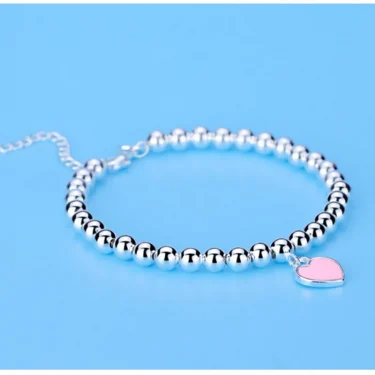 Andara 925 Sterling Silver beads chain Heart pendant Bracelets for Women Street all-match fashion designer Jewelry party wedding 3