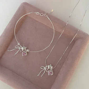 VENTFILLE 925 Sterling Silver Zircon Love Heart Bracelet For Women Bowknot Stars Bead Snake Bone Chain Jewelry Gift Dropship 5