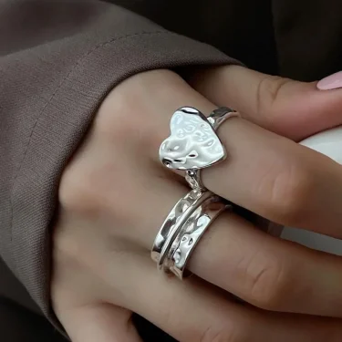 925 Sterling Silver Open Finger Ring Punk Heart Irregular Geometric Stackable For Women Girl Jewelry Gift Dropship Wholesale 1