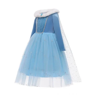 Kids Snow Queen Elsa Cosplay Princess Dress Autumn Winter Blue Long Sleeve Birthday Carnival Christmas Party Costume for Girls 2