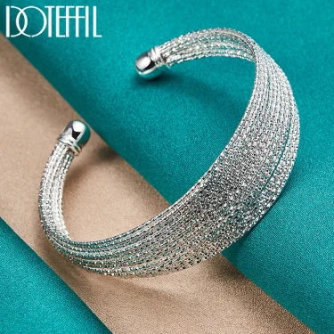 DOTEFFIL 925 Sterling Silver Multi-line Bangle Bracelet For Woman Man Wedding Engagement Fashion Charm Party Jewelry 6