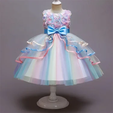 Girls Party Rainbow Unicorn Princess Dress Cake Layers Tutu Prom Gown For Kids Children Wedding Evening Formal Pageant Vestidos 4
