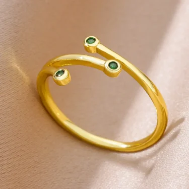 Stainless Steel Green Zircon Rings for Women Gold Color Opening Adjustable Anillos Fashion Geometry Ring Jewelry Party Gift New 4