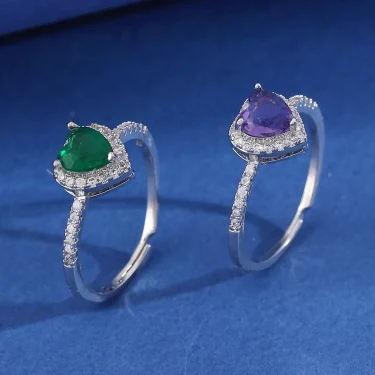 Original Sparking Zircon Heart Rings Female Red Pink White Green Love Ring for Women Luxury Adjustable Wedding Birthday Jewelry 5