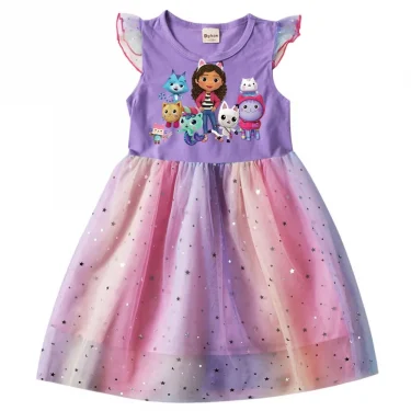 Gabby Doolhouse Dress Kids Summer Short Sleeve Dresses Baby Girls Cartoon Clothes Toddler Girl Princess Wedding Party Vestidos 1