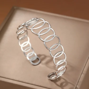 Stainless Steel Bracelet Gothic Temperament Simple Geometric Oval Ring Clasp Adjustable Bracelet Women's Jewelry Daily Match 4