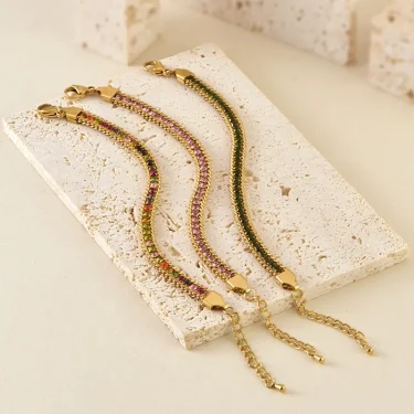 316L Stainless Steel New Fashion Fine Waterproof Jewelry Minimalism 6 Colors Embed Zircon Charm Chain Tennis Bracelets For Women 6