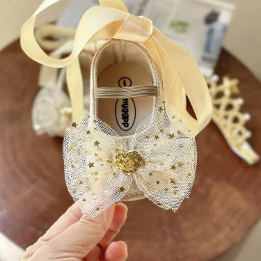 2pcs/Set Newborn Baby Shoes Baby Boy Girl Shoes Girl Classic Bowknot Rubber Sole Anti-slip PU Dress Shoes First Walker Toddler C 5