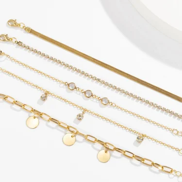 Boho Flat Snake Bone Chain Rhinestone Sequin Pendant Bracelet Set Lady Geometric Fashion Bracelets Combination Girl Jewelry 2