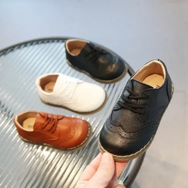Spring Fall PU Leather Shoes Boys Britain Style Black White Brown Performance Shoes Lace Up Evening Prom Party Shoes Kids G11246 3