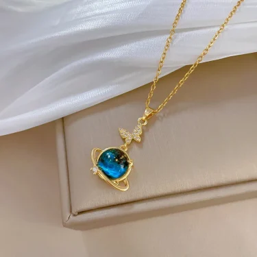 Light Luxury Titanium Steel Star Series Necklace for Women Gold Color Planet Moon Astronaut Pendant Necklaces Jewelry Gifts 4
