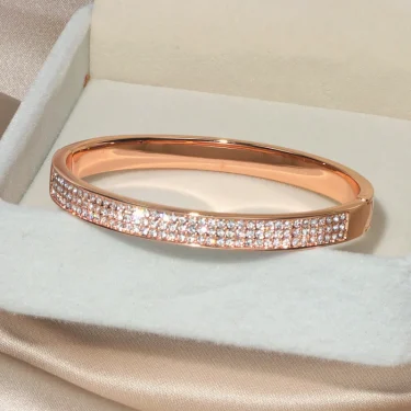 New Elegant Classic Crystal Cuff Bangles Bracelets For Women Gold Color Simple Femal Opening Bangles Wedding Jewelry Accessories 2