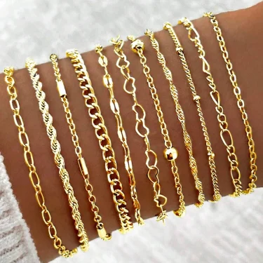 11 Pcs Vintage Twist Chain Bracelets Sets for Women Boho Punk Silver Gold Color Adjustable Cuban Link Bracelet Fashion Jewelry 2