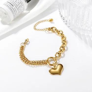 Statement Heart Pendant Bracelet Stainless Steel Gold color Jewelry Fashion Metal Texture Bracelet Accessories 2023 5