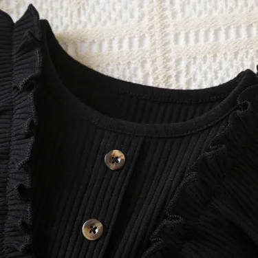Baby Girl Flying Sleeves Knitted Dress Kids Polka Dot Mesh Dress Girl Princess Cake Dress Kids Elegant Black Dress for 2-6 Years 2