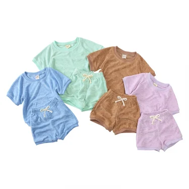 Summer Essentials Terry Cloth Toweling Fabric Baby Boy Clothes Sets Girls Clothing Top T-Shirt+Shorts Children Outfits For Kids 3