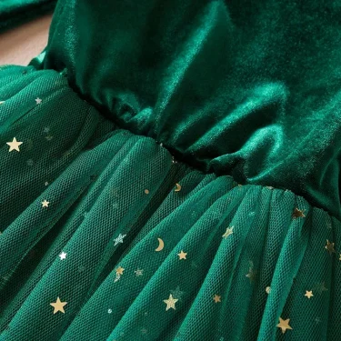 New Girls Christmas Dress Long Sleeve Sequins Mesh Tutu Autumn Winter Princess Dress for Kid Xmas New Year Party Red/Green Dress 5