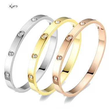 Xpro Stainless Steel Bracelets Woman Bangle Bangles for Woman Golden Love Crystal Wedding Feminina Luxury Jewellery Gifts 2