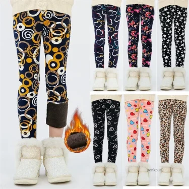 4-13Y Girls Pants Autumn Winter Children Trousers Warm Leggings Thicken Velvet Star Print Kids Pants Baby Girl Keep Warm Legging 1