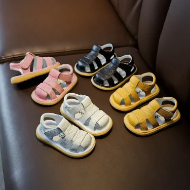 Baby Girls Boys Genuine Leather Sandals Soft Bottom Anti-collision Infant Toddler Shoes Summer Kids Shoes Children Beach Sandals 1