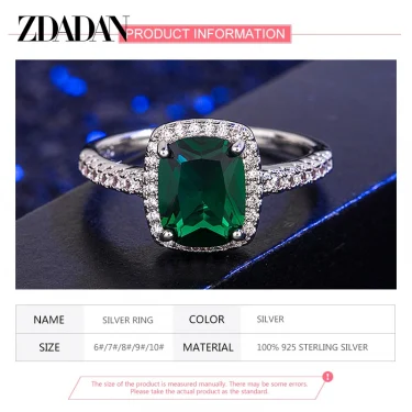 ZDADAN 925 Sterling Silver Vintage Emerald Rings For Women Wedding Engagement Jewelry 5