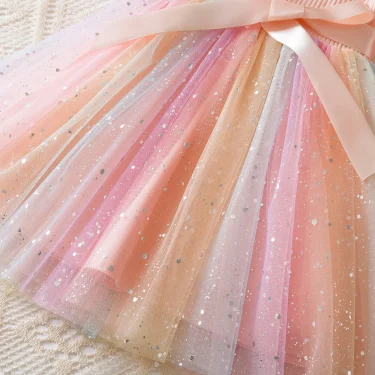 New Girls Dress for Sequins Birthday 1-5Y Toddler Girls Rainbow Tulle Dress Sweet Kids Princess Dress for Girls 2025 Summer Wear 4