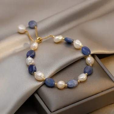 Vintage Sky Blue Natural Stone Natural Pearl Luxury Bracelet for Woman New Stainless Steel Cuff Bracelet Fashion Jewelry Gift 5
