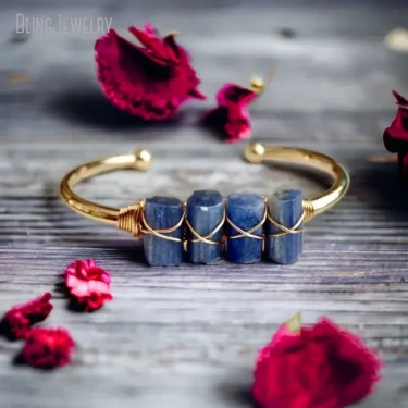 10pcs Gold Color Stainless Steel Open Bangle Blue Kyanite Cuff Bracelet Women Natural Stone Jewelry Bijoux Bridesmaid Wristband 1