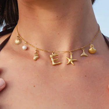Initial Charm Necklace For Women Shell Letter Necklaces Gold Charms Pendant Boho Summer Seashell Beach 14k Starfish Surfer 1
