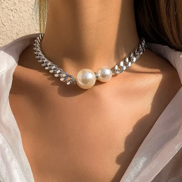 Vintage Punk Cuban Chains Necklaces Women Gothic Imitation-Pearl Pendant Necklace Chokers Fashion Accessories Jewellery 3