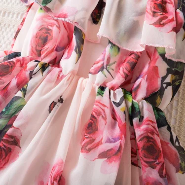 New Suspend Dress for Girls Print Dress Elegant Children Summer Casual Clothes Chiffon Kids Flower Tutu Princess Dresses 5