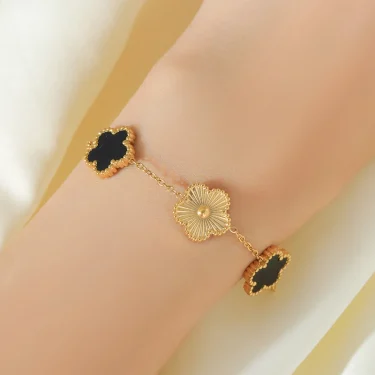EILIECK 316L Stainless Steel Four Leaf Clover Flower Bracelet For Women Trendy Wrist Chain 18K Gold Plated Jewelry Gift Party 3