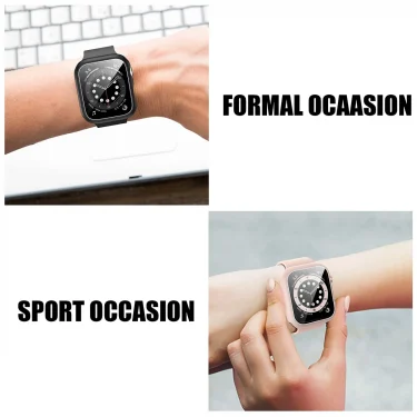 Tempered Glass+Cover For Apple watch Case 45mm 41mm 44mm 40mm 42mm Screen Protector Apple Watch Accessories serie 9 4 5 6 SE 7 8 3