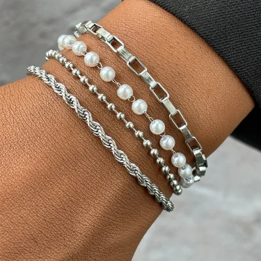 Stainless Steel Jewelry Set New Design Multi Style Pearl Twist Bracelets Jewelry Set For Women Jewelry Party Gifts Daily Wear 2