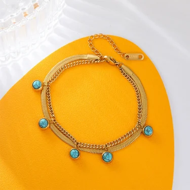 EILIECK 316L Stainless Steel Turquoise Stone Charm Bracelet For Women New Fashion Waterproof Wrist Chain Jewelry New Gift Bijoux 6