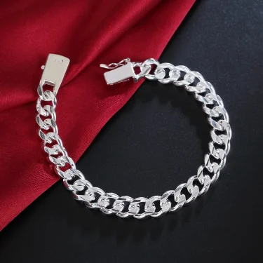 925 Sterling Silver Solid 8/10mm chain Bracelet men women Chain noble wedding Jewelry fashion charms party birthday gift 6