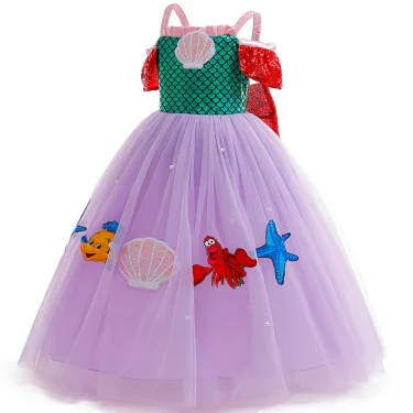 Little Girls Mermaid Princess Dress Kids Ariel Costume Children Birthday Theme Party Outfits Child Luxury Fluffy Elegant Gown 4