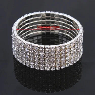 Classic Multiple Shining Rhinestone Crystal Stretch For Women Girls Bridal Wedding Wristband Elastic Bracelet Gold Silver Color 3