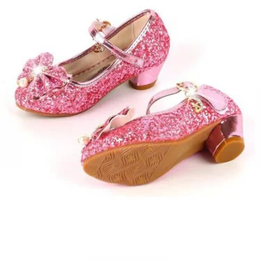 Princess Butterfly Leather Shoes Kids Diamond Bowknot High Heel Children Girl Dance Glitter Shoes Fashion Girls Party Dance Shoe 4