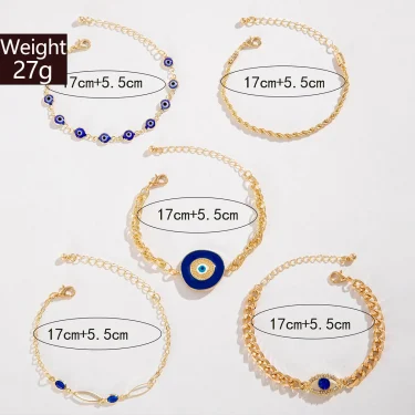 Tocona 5pcs/set Vintage Versatile Blue Rhinestone Bracelets for Women Faswhion Blue Eye Beaded Alloy Bangles Jewelry 25977 2