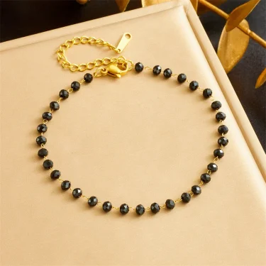 DIEYURO 316L Stainless Steell Black Glass Stone Bracelet For Women Girl Trend Concise Trend Non-fading Hand Chain Jewelry Gift 6