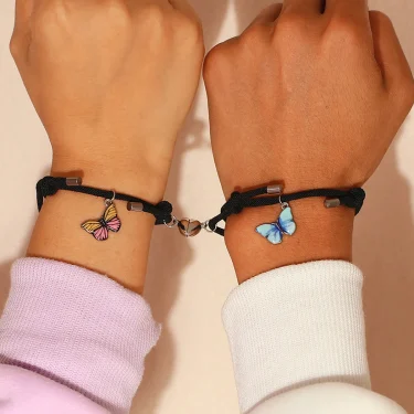 2 PCS/Set Butterfly Couples Pendant Luminous Bracelet For Women Lover Black Rope Charm Friendship Girlfriend Party Jewelry Gift 3