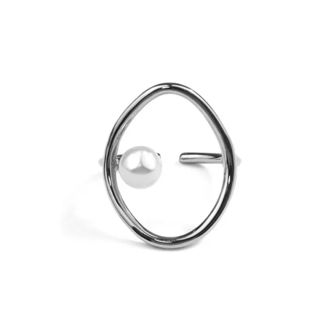 LIVVY New Fashion Silver Color Adjustable Pearl Rings For Women Simple France Hollow Geometric Elegant Wedding Jewelry 5