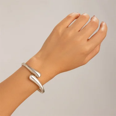 Wide Metal Bangle Ring for Women Gold and Silver Color Chunky Waterdrop Open Wrist Cuff Thick Irregular Twisted Bracelet Jewelry 3
