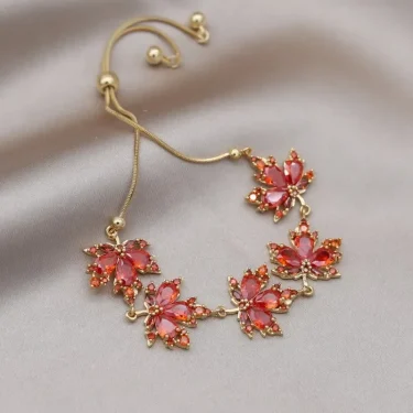 South Korea New Design Fashion Jewelry Luxury Orange Maple Leaf Stretch Adjustable Bracelet Elegant Women's Party Accessories 1
