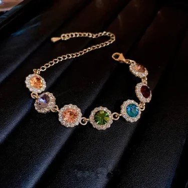 Luxurious Colorful Crystal Chain Bracelet For Women Fashion Personalized Daily Accessory Party Jewelry Birthday Anniversary Gift 1
