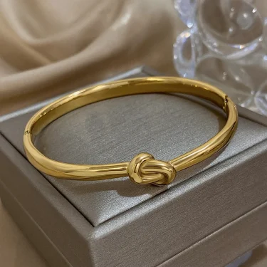 Simple Thin Stainless Steel Knotted Bangle Bracelets for Women Men Unisex Gold Color Cuff Waterproof Stackable Jewelry Gifts 5